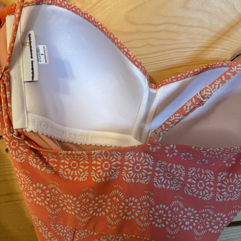 Robin Piccone Women Orange Coral Print One Piece Swimsuit Size 8 - Picture 7 of 10